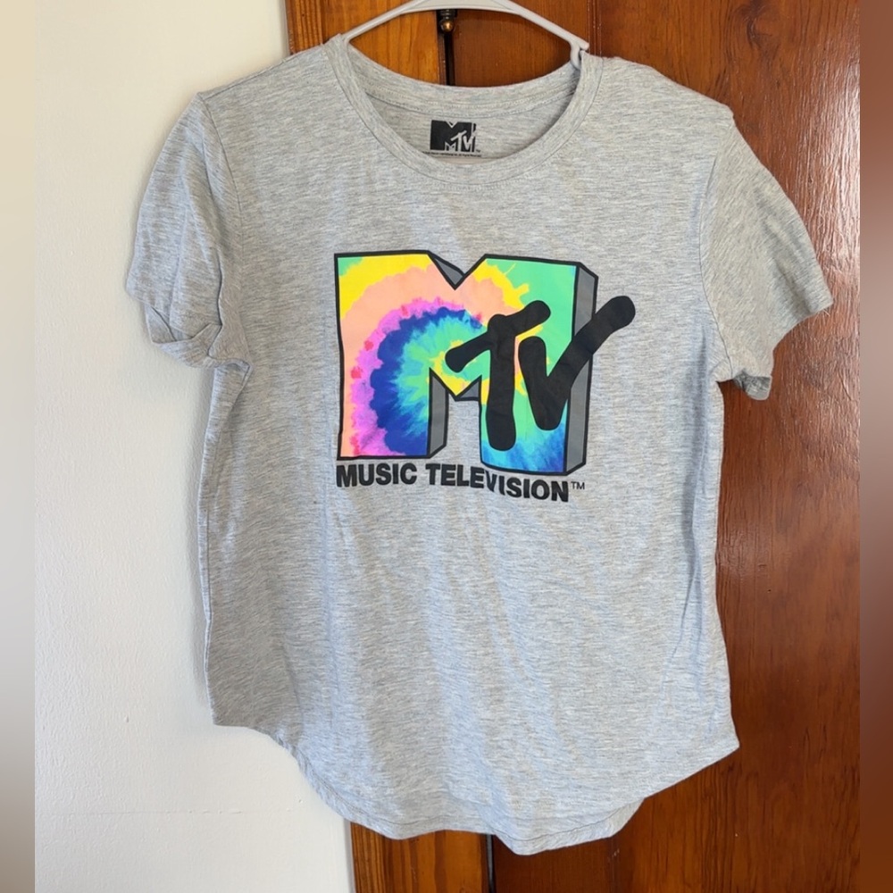 MTV Heather Gray Tee with Tie-Dye Logo